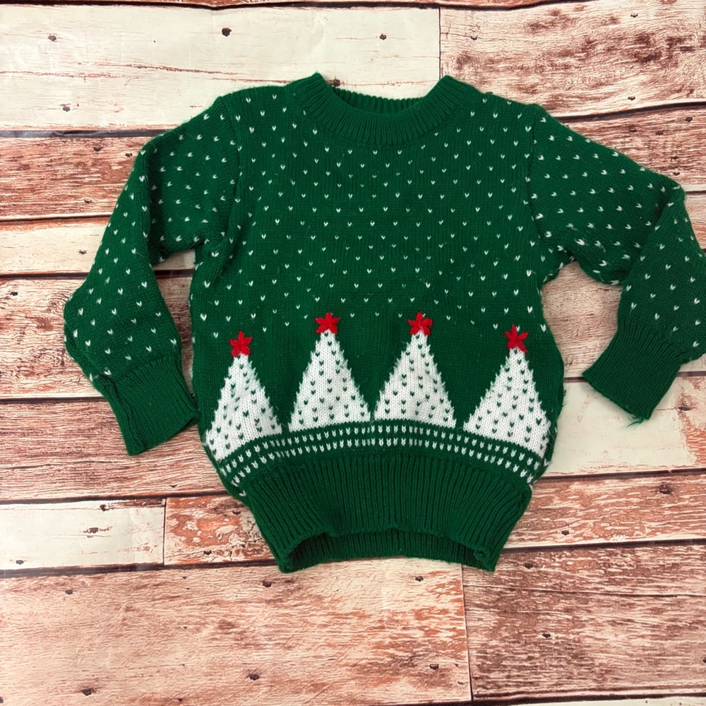 Vintage Classic Kids Emerald Green Knit Holiday Sweater